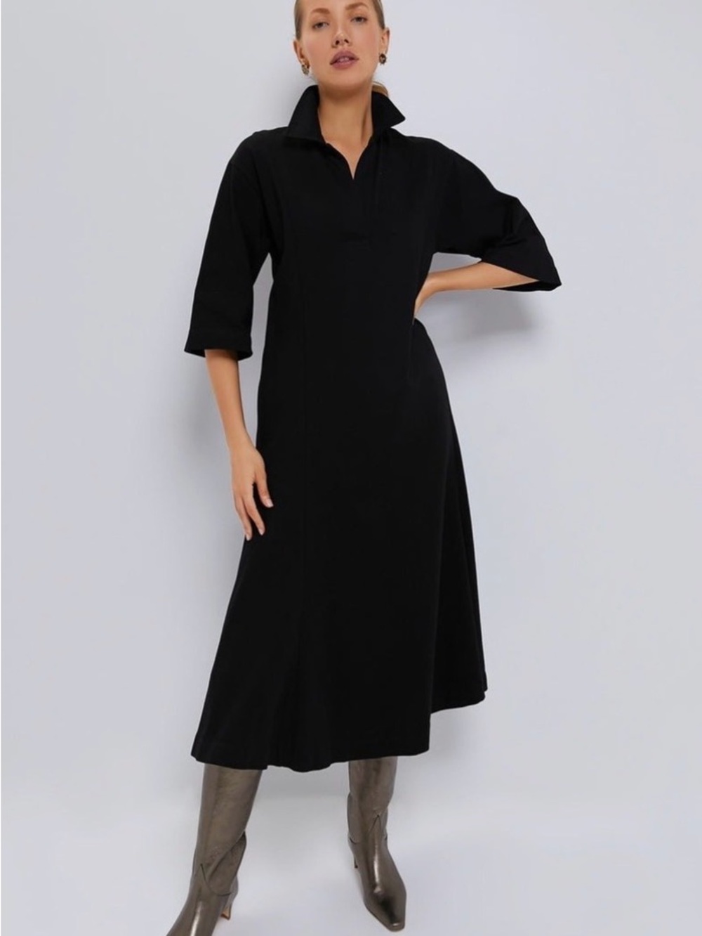 NWT Tuckernuck Classic Black Collared Midi Dress - Elegant Everyday Style